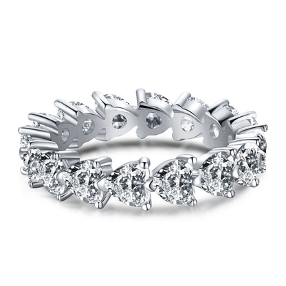 Row of Hearts Rhodium-Plated Ring
