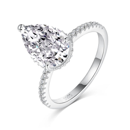 Pear Cut Rhodium-Plated Ring