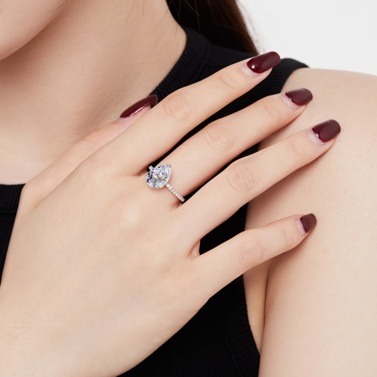 Pear Cut Rhodium-Plated Ring