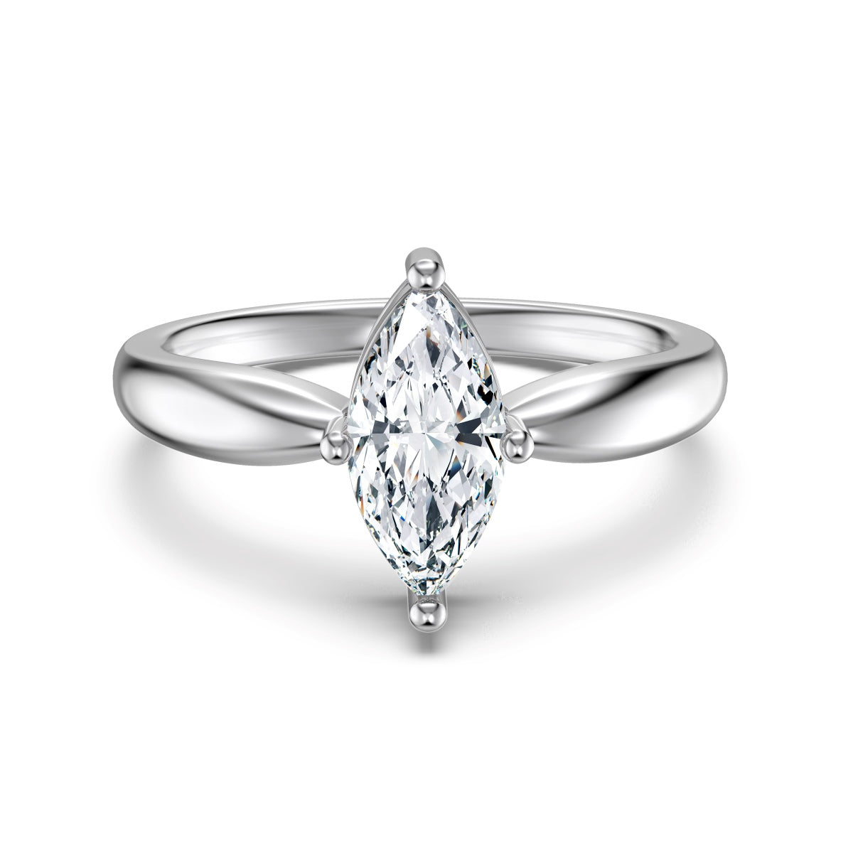 Marquise Cut Plain Band Rhodium-Plated Ring