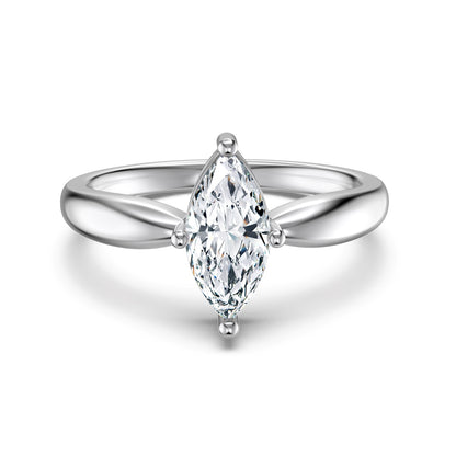 Marquise Cut Plain Band Rhodium-Plated Ring