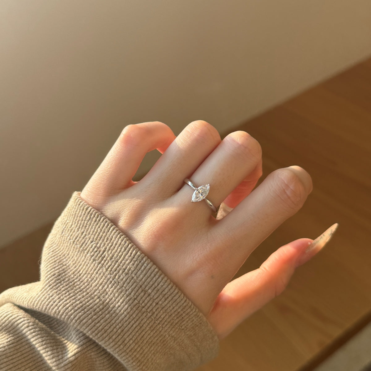 Marquise Cut Plain Band Rhodium-Plated Ring