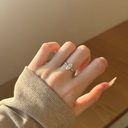 Marquise Cut Plain Band Rhodium-Plated Ring