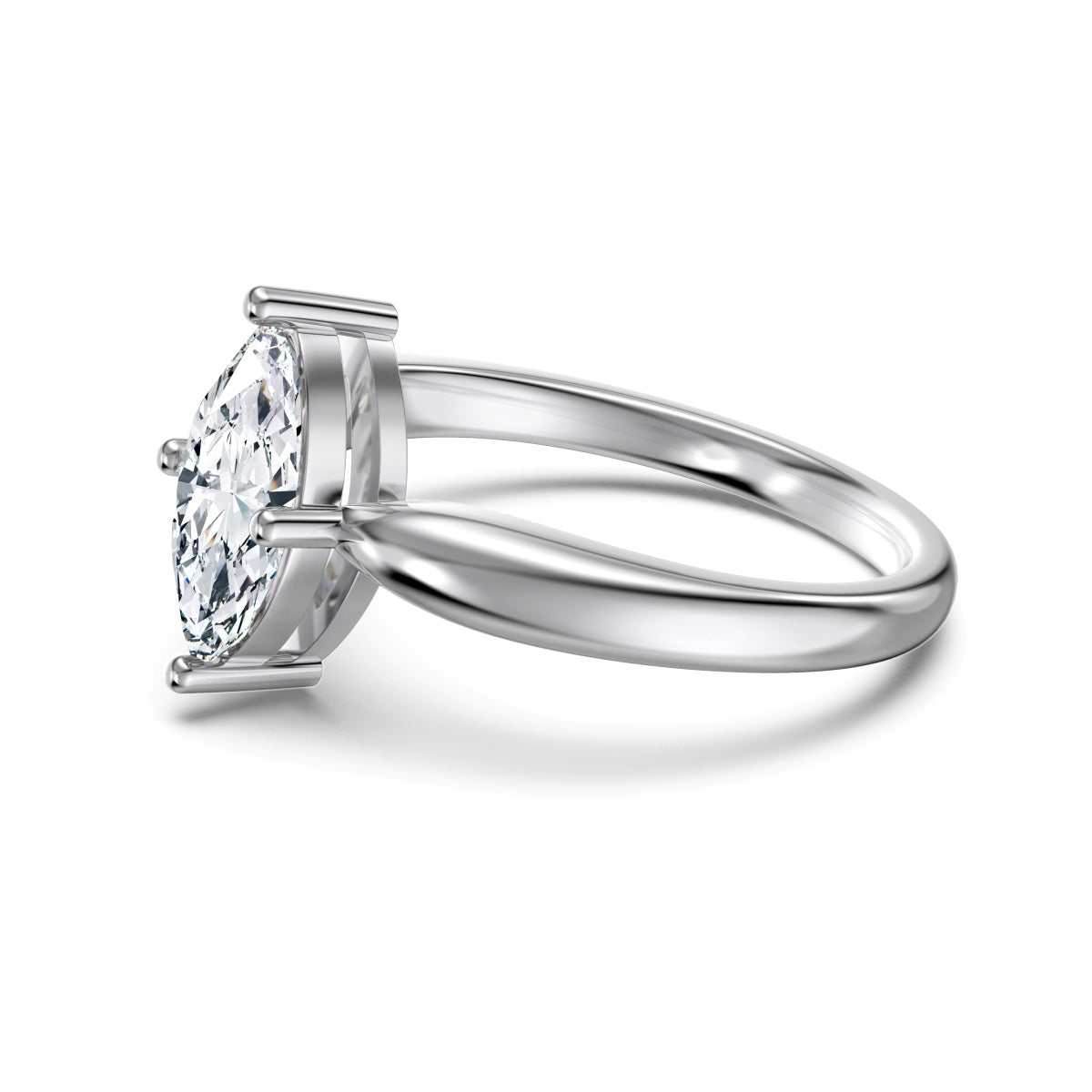 Marquise Cut Plain Band Rhodium-Plated Ring