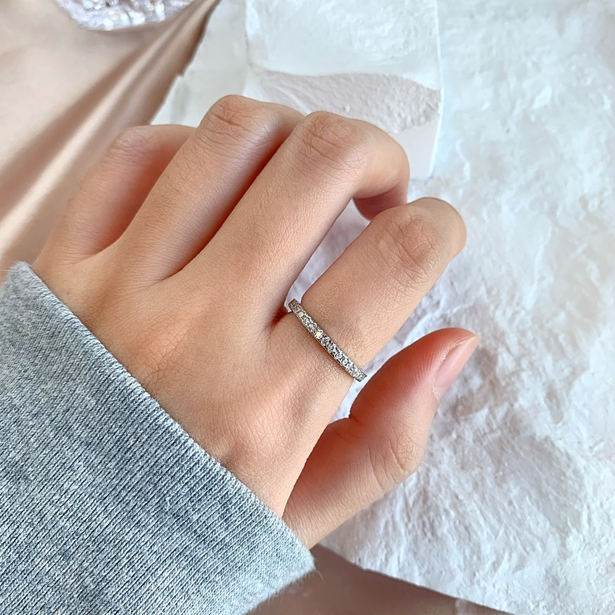 Minimalist Eternity Rhodium-Plated Ring