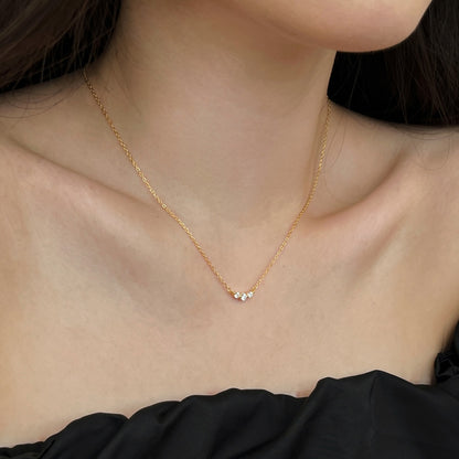 Minimalist Three Stone Rhodium-Plated Necklace