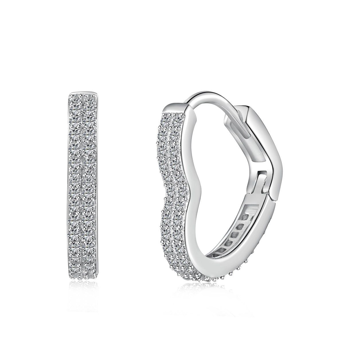 Heart-Shaped Rhodium-Plated Hoop Earrings