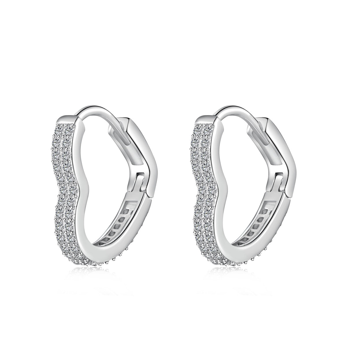 Heart-Shaped Rhodium-Plated Hoop Earrings