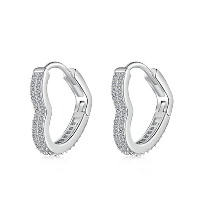 Heart-Shaped Rhodium-Plated Hoop Earrings