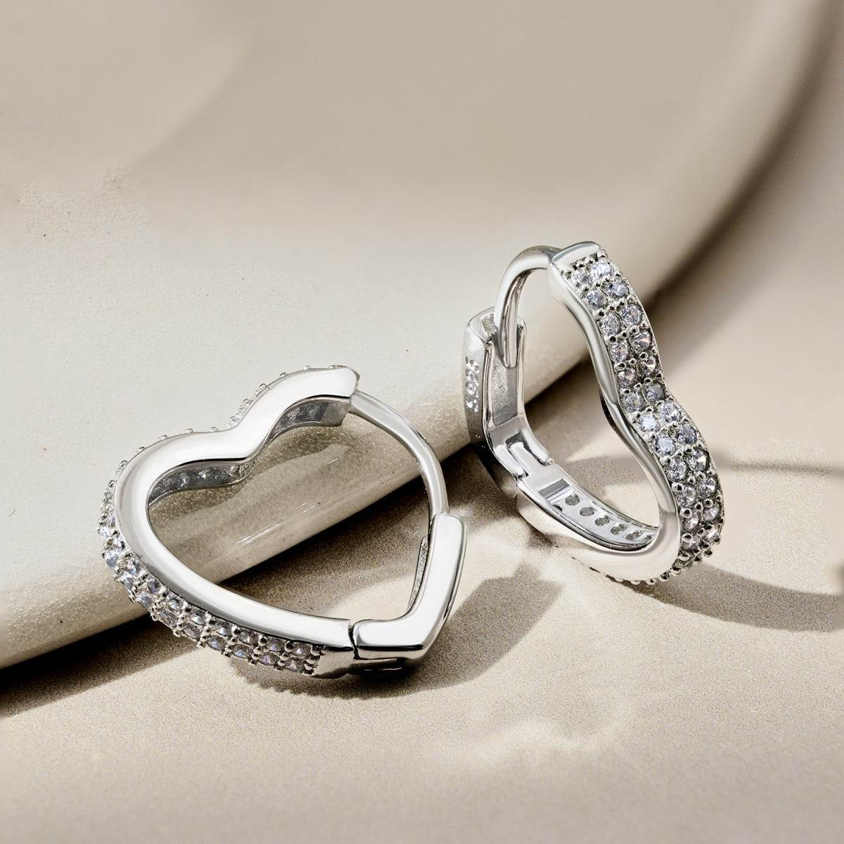 Heart-Shaped Rhodium-Plated Hoop Earrings