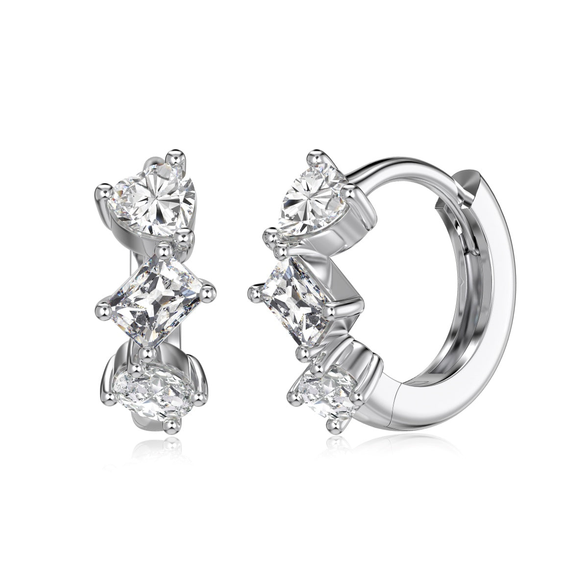 Multi-Stone Rhodium-Plated Hoop Earrings