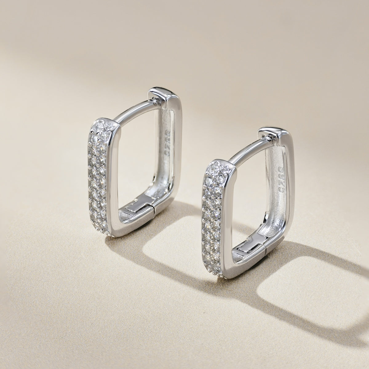 U Square Rhodium-Plated Hoop Earrings