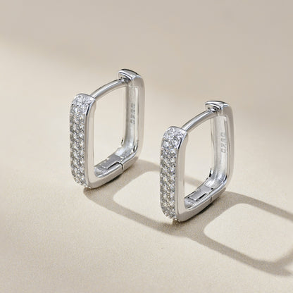 U Square Rhodium-Plated Hoop Earrings