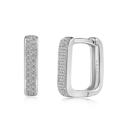 U Square Rhodium-Plated Hoop Earrings