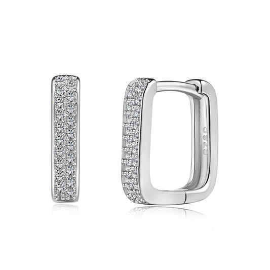 U Square Rhodium-Plated Hoop Earrings