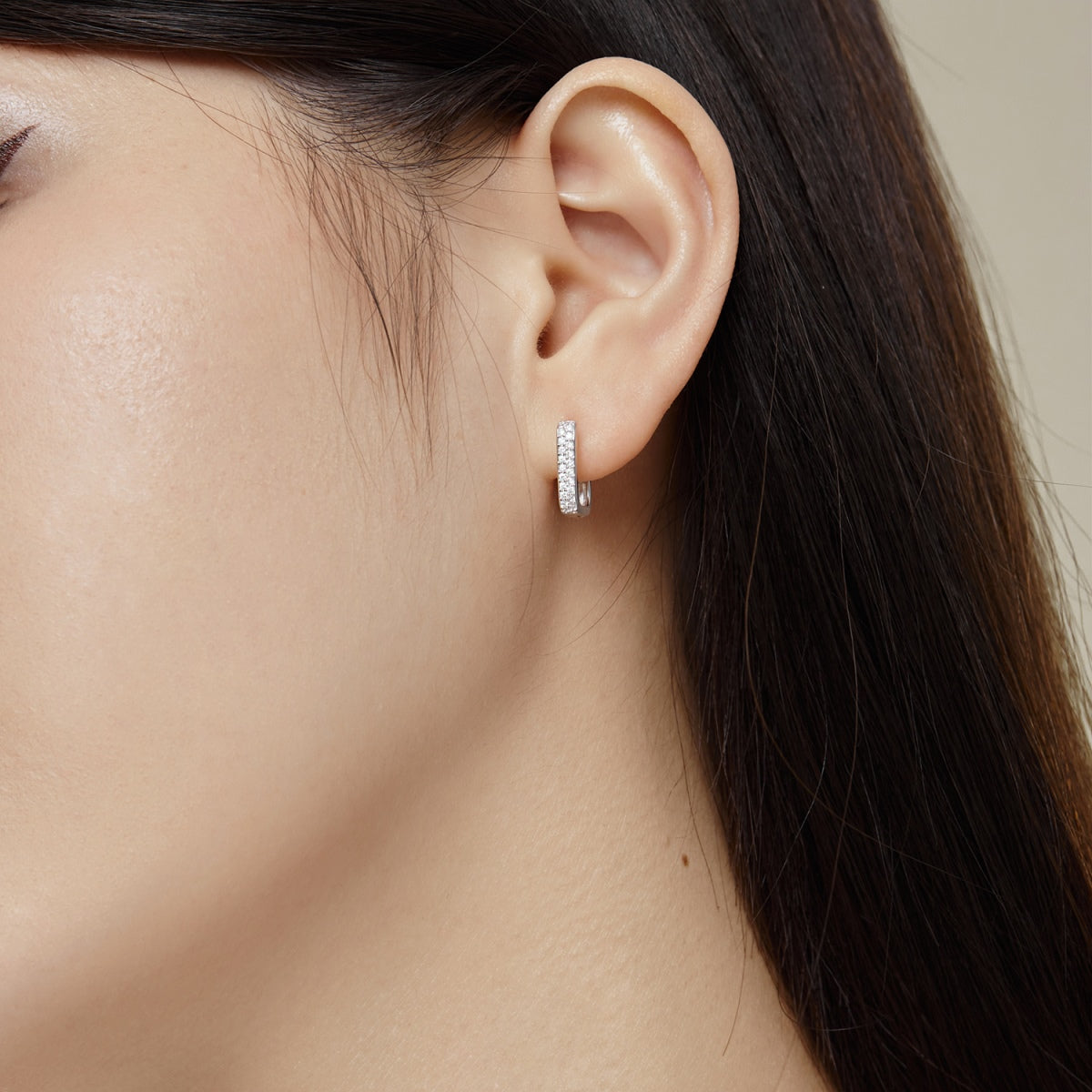 U Square Rhodium-Plated Hoop Earrings
