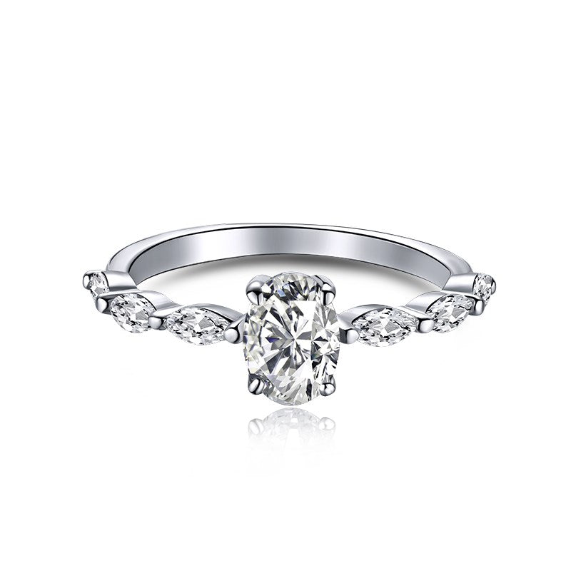 Minimalist Oval Cut Rhodium-Plated Ring
