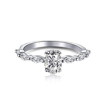 Minimalist Oval Cut Rhodium-Plated Ring