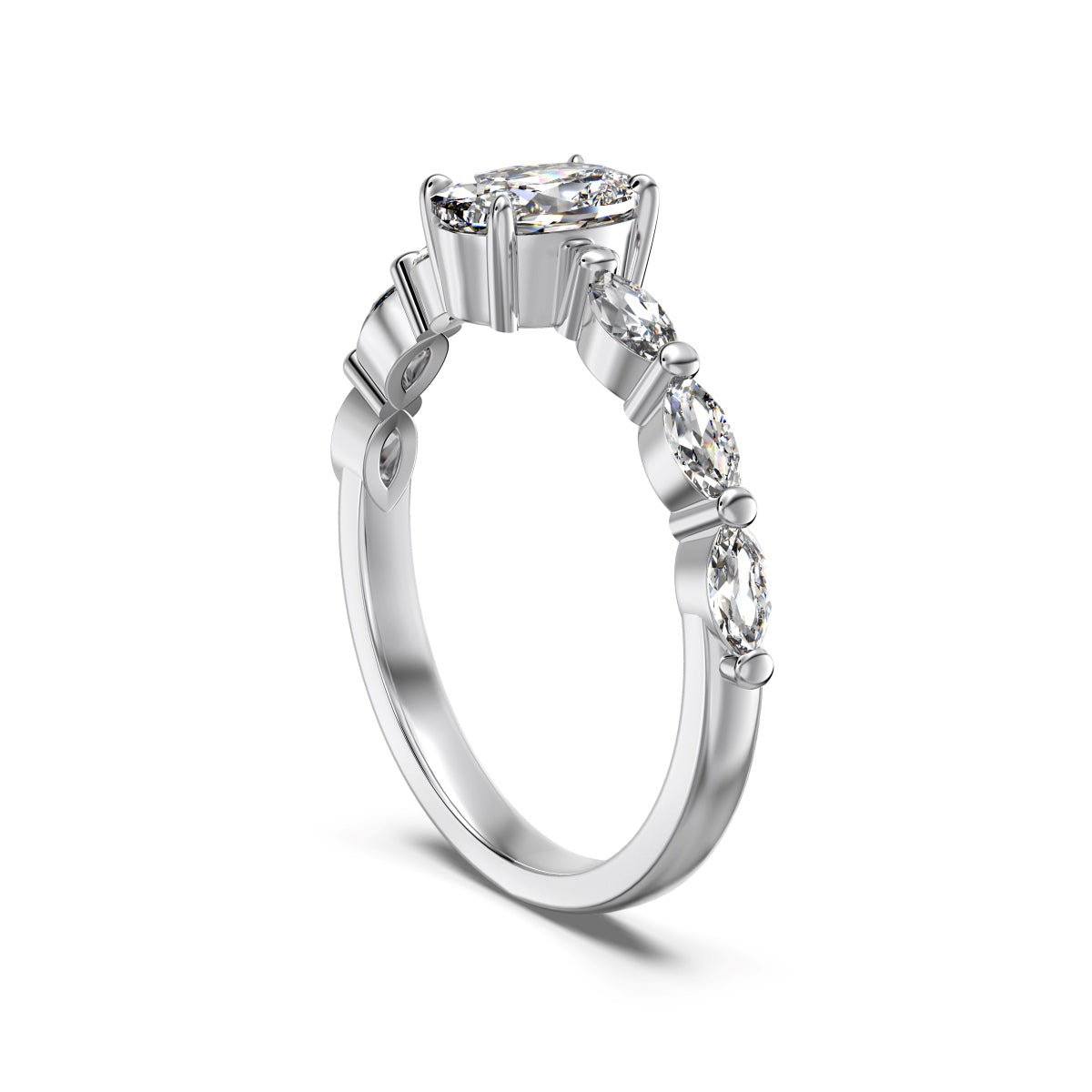 Minimalist Oval Cut Rhodium-Plated Ring