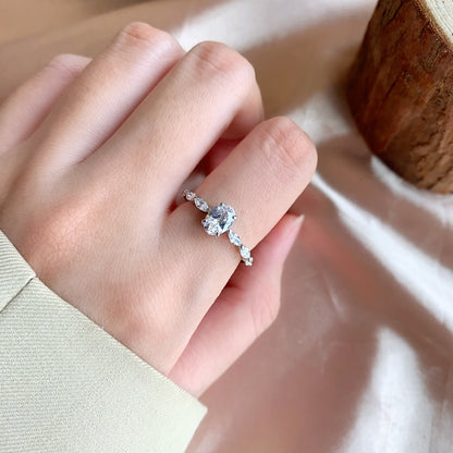 Minimalist Oval Cut Rhodium-Plated Ring