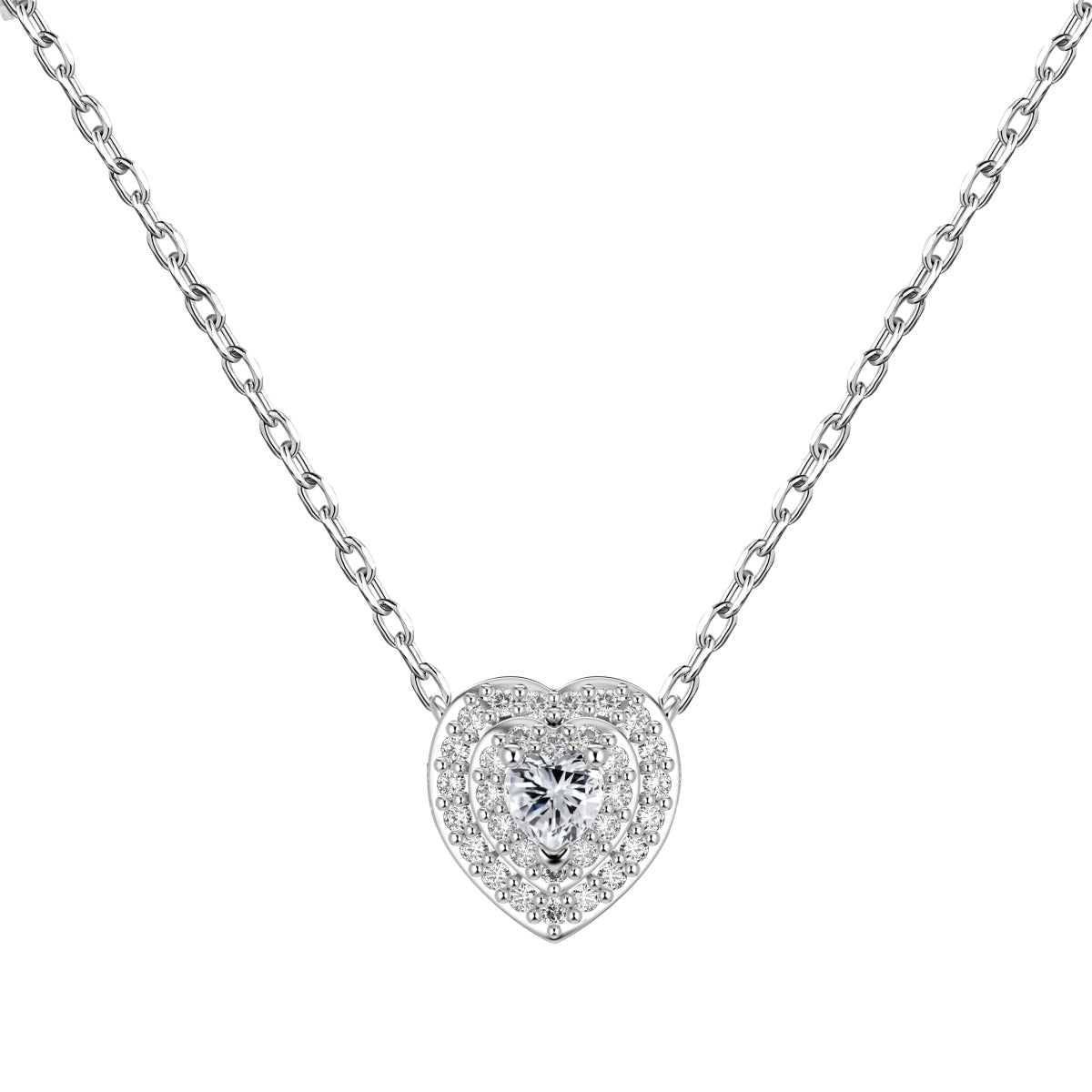Minimalist Heart Halo Rhodium-Plated Necklace