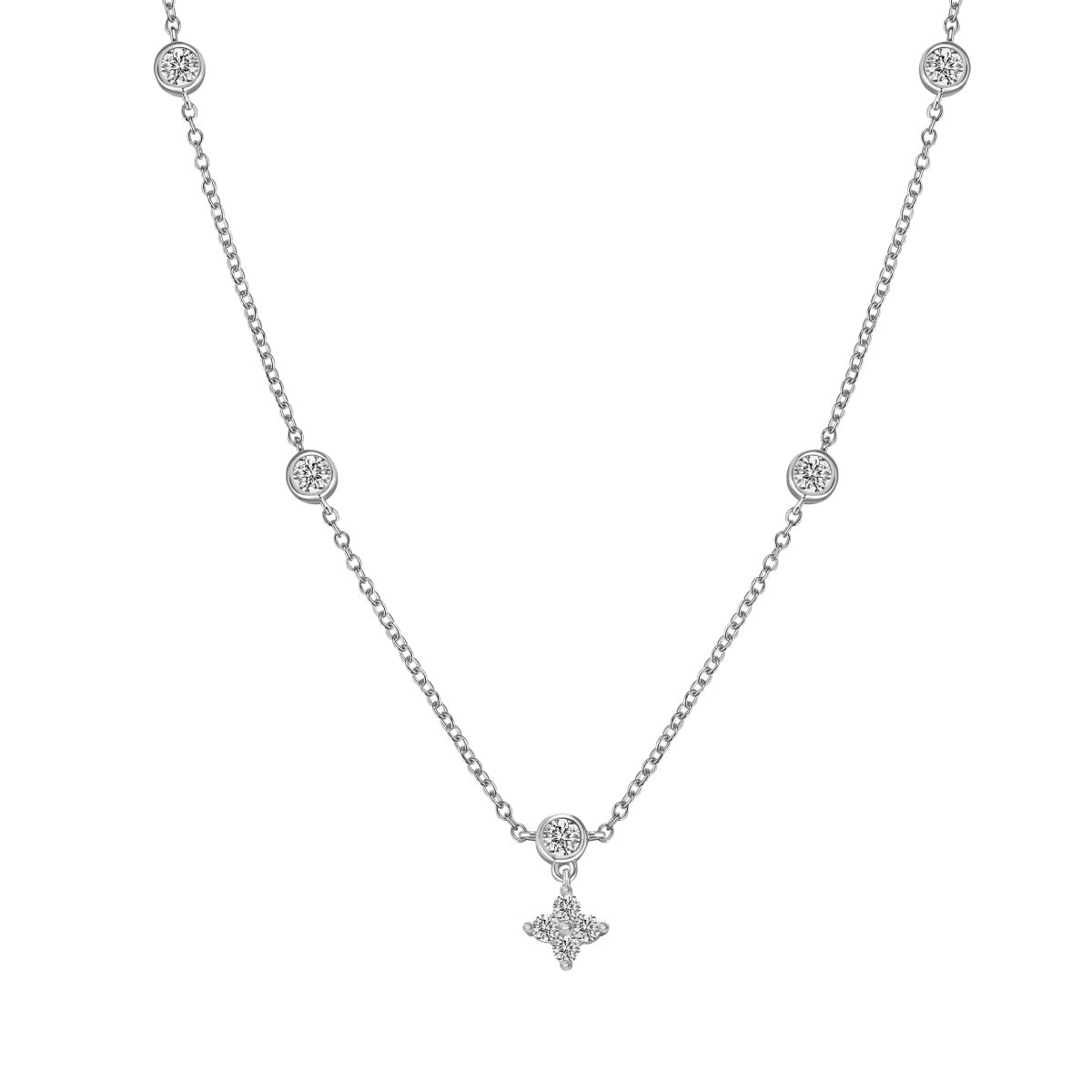 Donut Flower Station Rhodium-Plated Necklace
