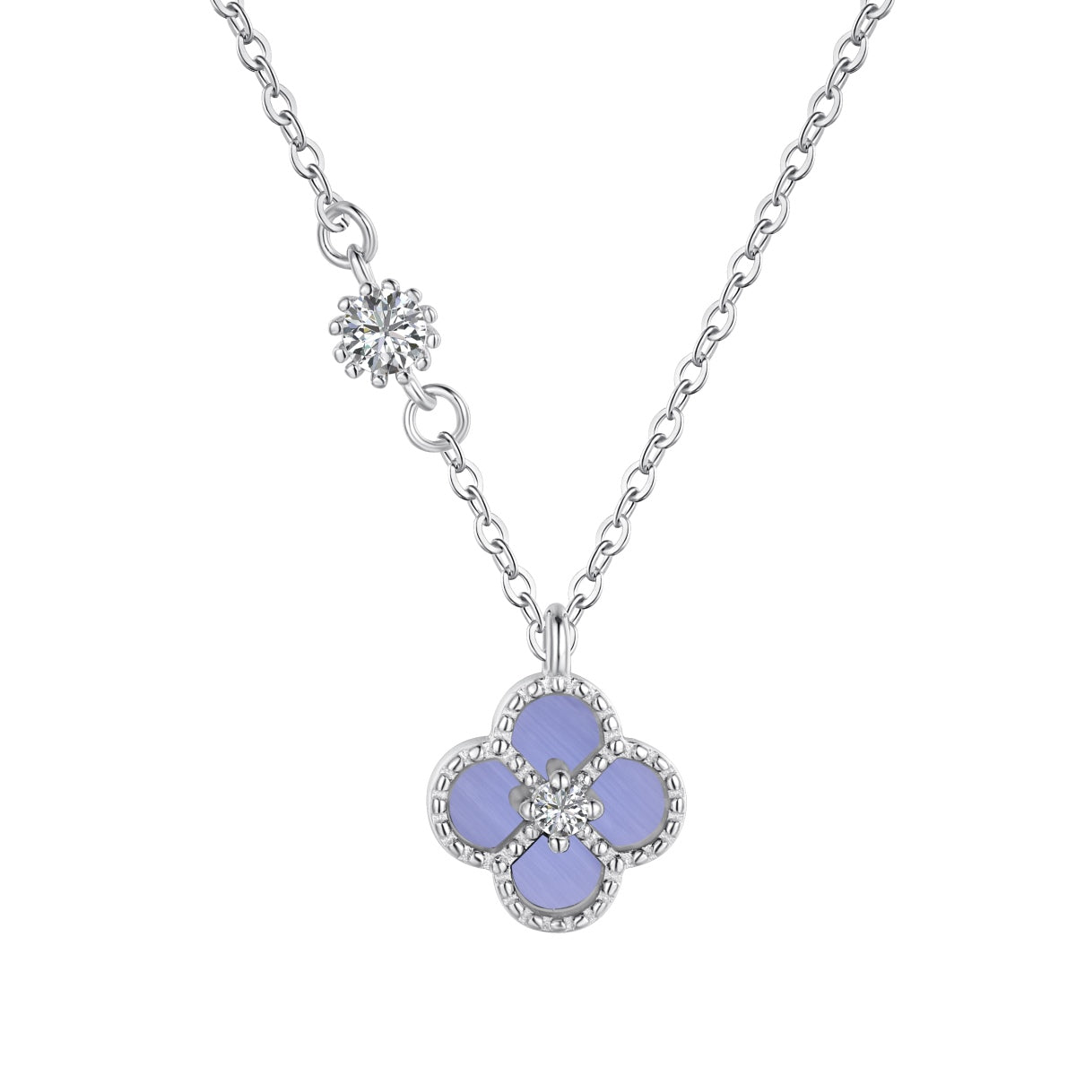 Mini Lavender Clover Rhodium-Plated Necklace