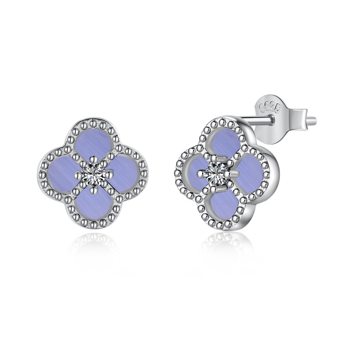 Mini Lavender Clover Rhodium-Plated Stud Earrings