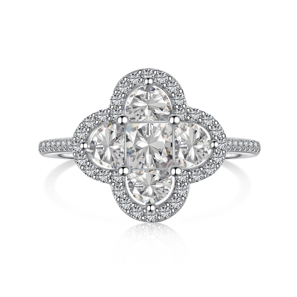 Four-Leaf Clover Rhodium-Plated Ring