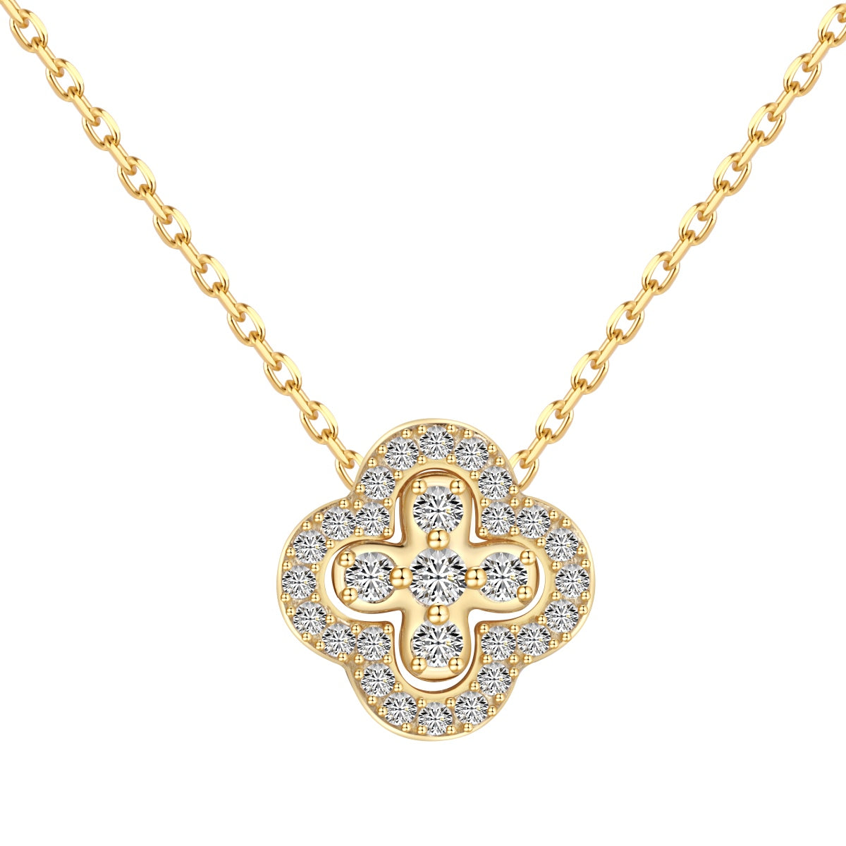 3-in-1 Crystal Clover Rhodium-Plated Necklace