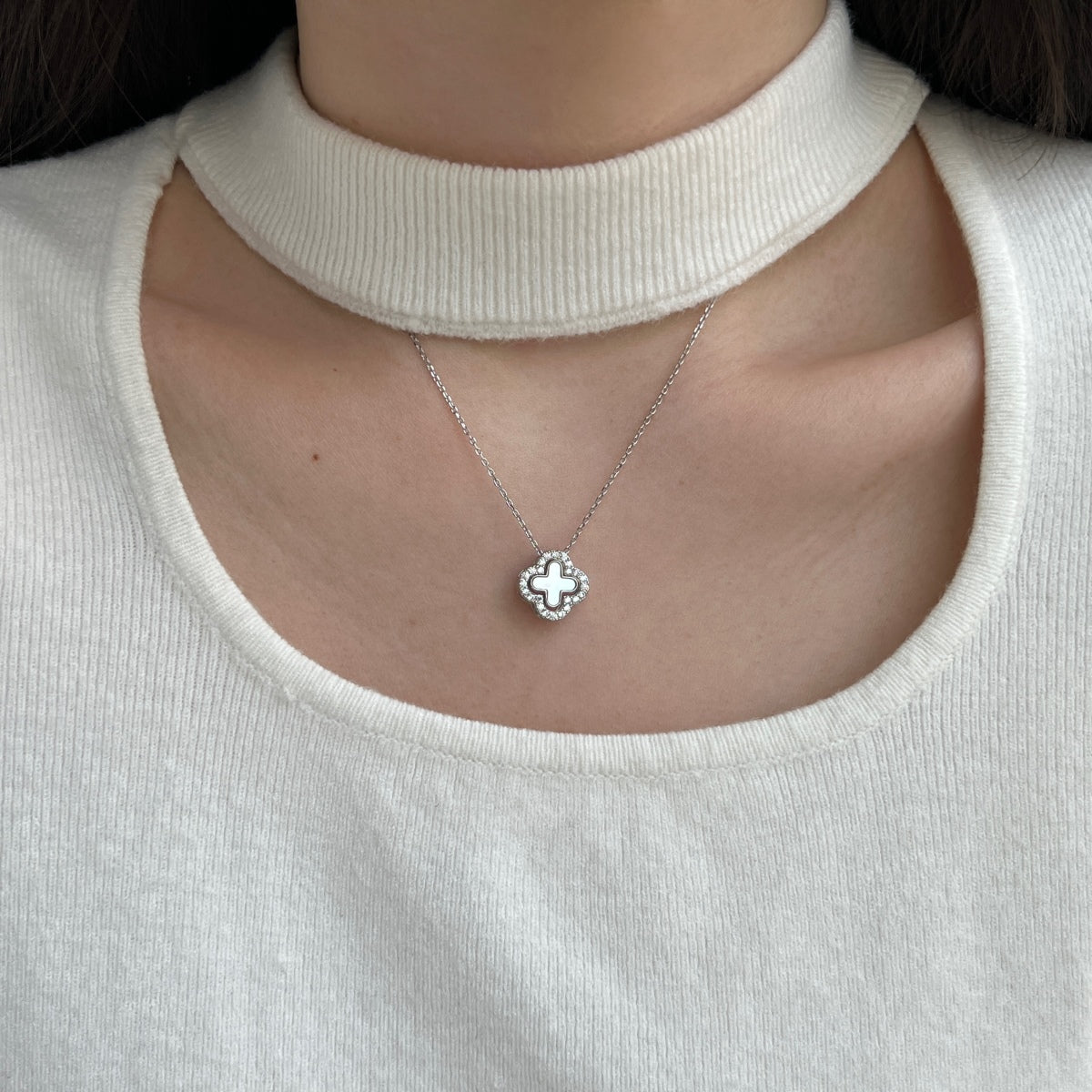 Mother of Pearl 3-in-1 Clover Rhodium-Plated Necklace