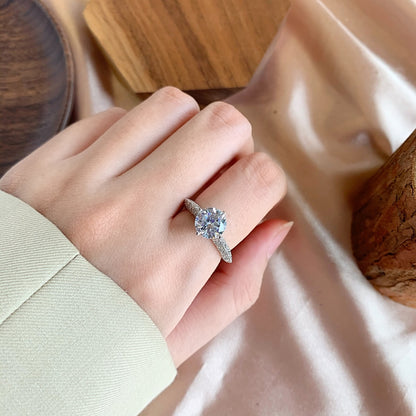 Crystal Round Angel Wing Rhodium-Plated Ring