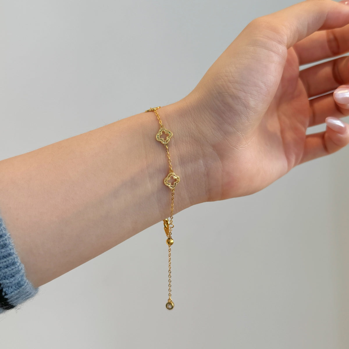 Open Gold-Plated Clover Rhodium-Plated Bracelet