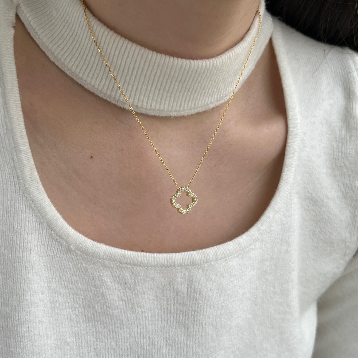 Mother of Pearl 3-in-1 Clover Rhodium-Plated Necklace