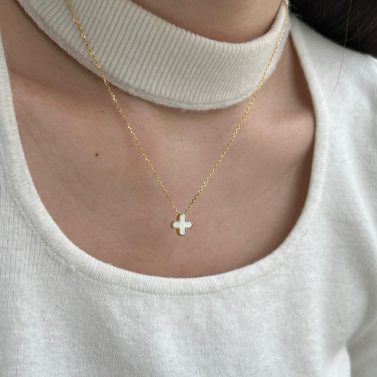 Mother of Pearl 3-in-1 Clover Rhodium-Plated Necklace