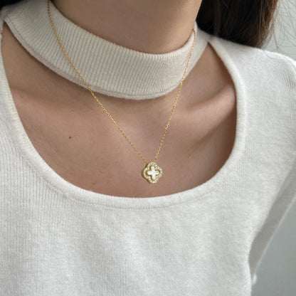 Mother of Pearl 3-in-1 Clover Rhodium-Plated Necklace