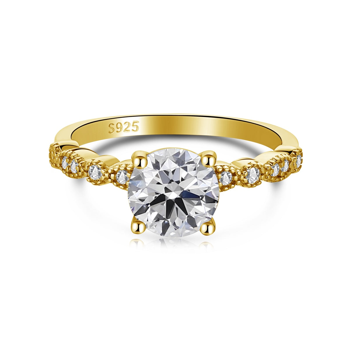 Solitaire Pavé Rhodium-Plated Ring