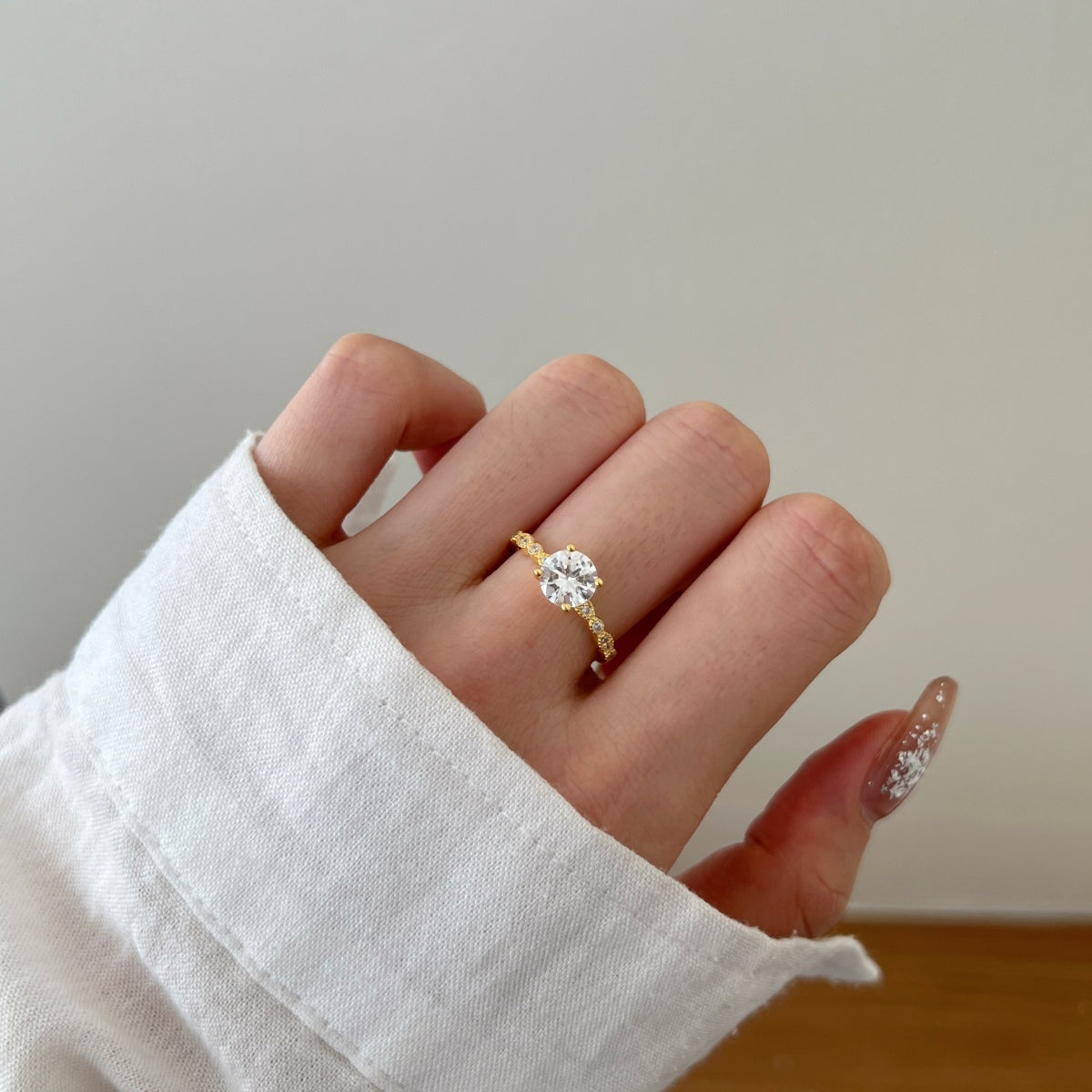 Solitaire Pavé Rhodium-Plated Ring