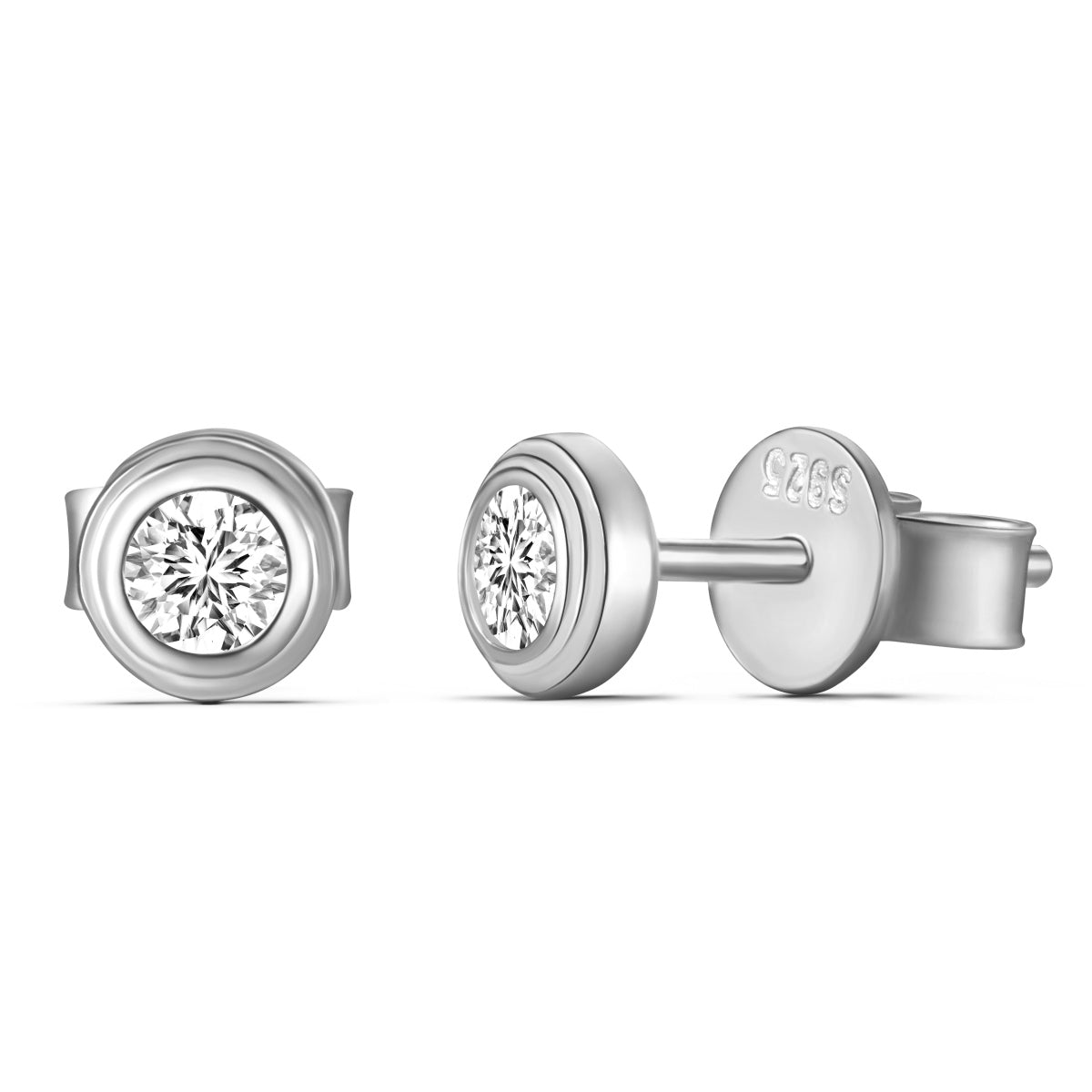 Round Moissanite Rhodium-Plated Stud Earrings