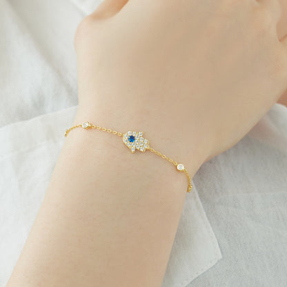 Gold-Plated Hamsa Evil Eye Rhodium-Plated Bracelet