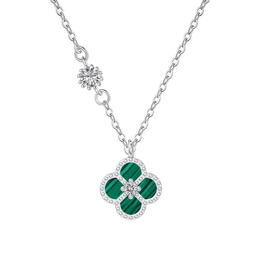 Emerald Clover Rhodium-Plated Necklace