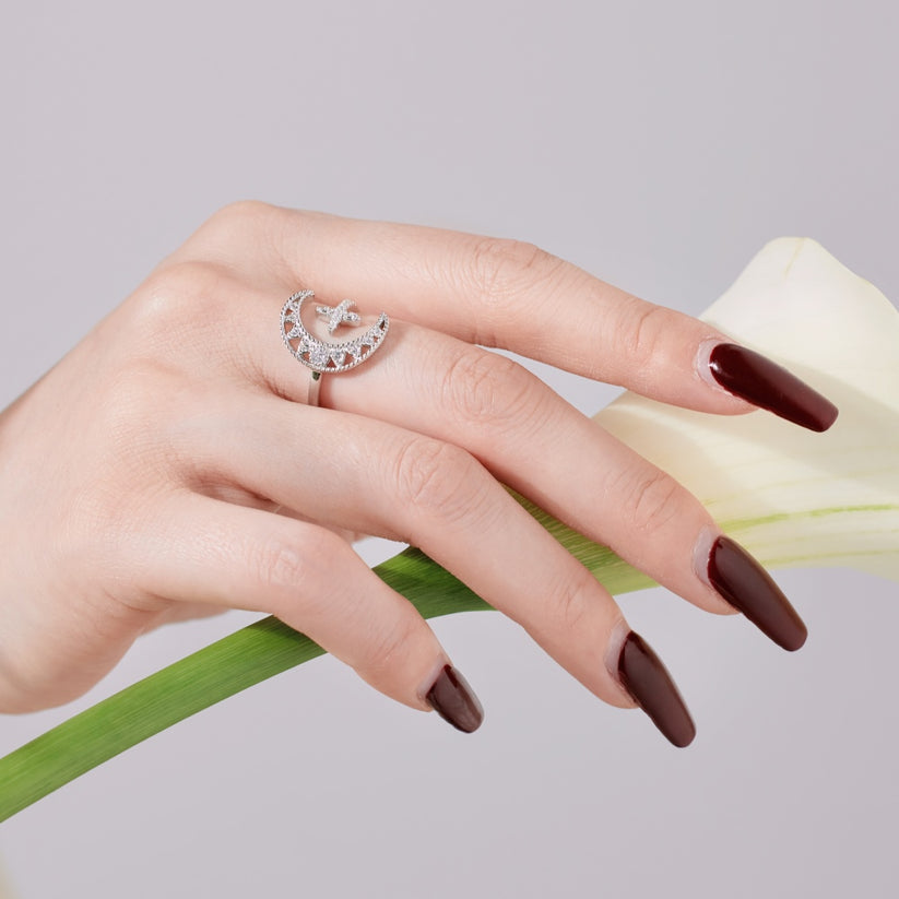 Moon Crystal Rhodium-Plated Ring