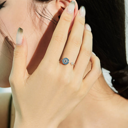 Evil Eye Fidget Rhodium-Plated Ring