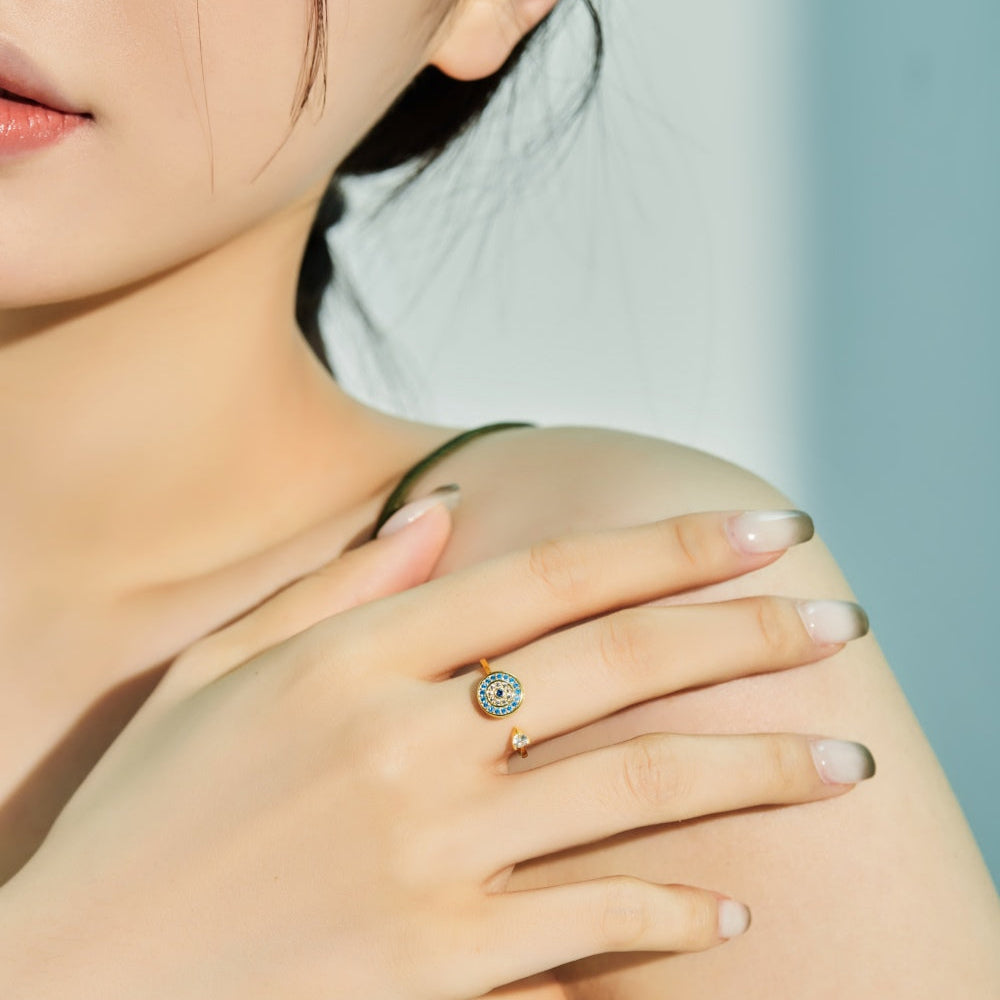 Evil Eye Fidget Rhodium-Plated Ring