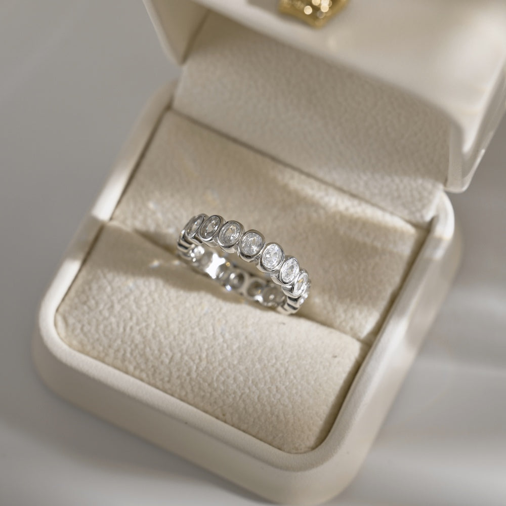 Oval Bezel Eternity Rhodium-Plated Ring