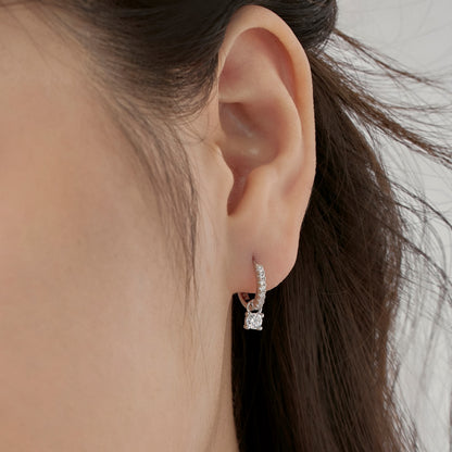 Dangling Solitaire Rhodium-Plated Hoop Earrings