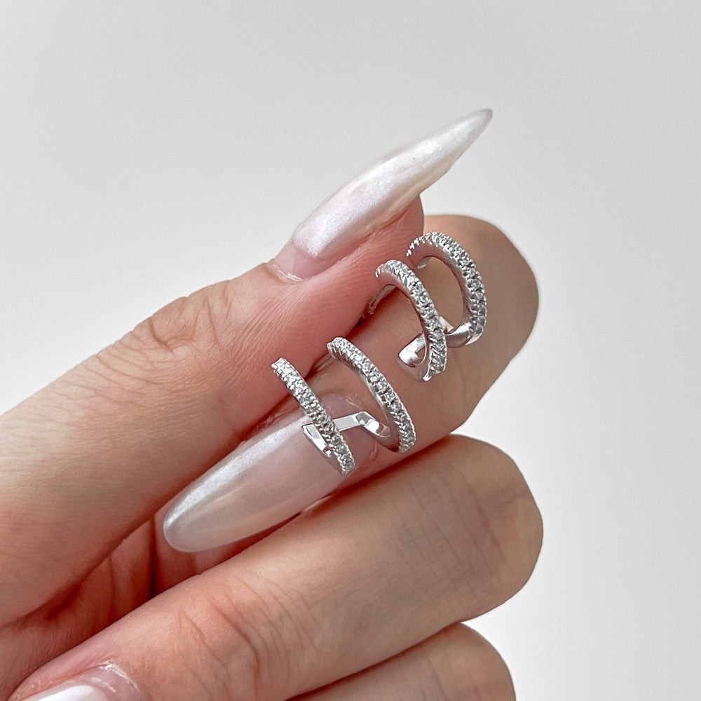 Double Crystal Hoop Rhodium-Plated Stud Earrings