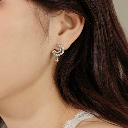 Crescent Moon Crystal Rhodium-Plated Stud Earrings