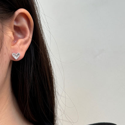 Heart Baguette Rhodium-Plated Stud Earrings