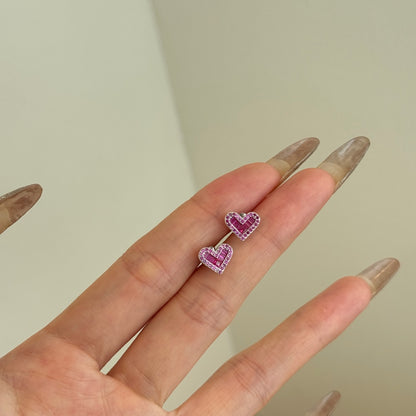 Pink Crystal Heart Baguette Rhodium-Plated Necklace